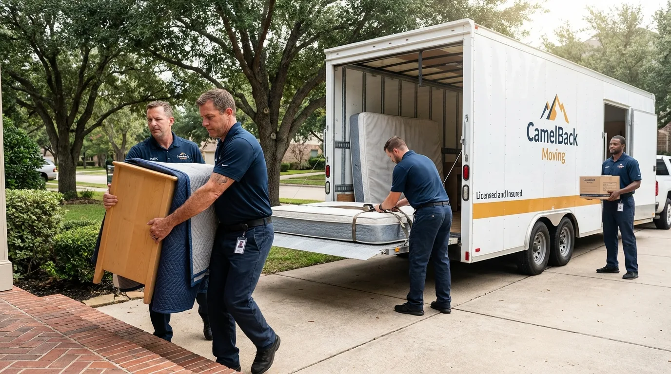 Crew loading residential truck for cross-state move from Augusta, ME