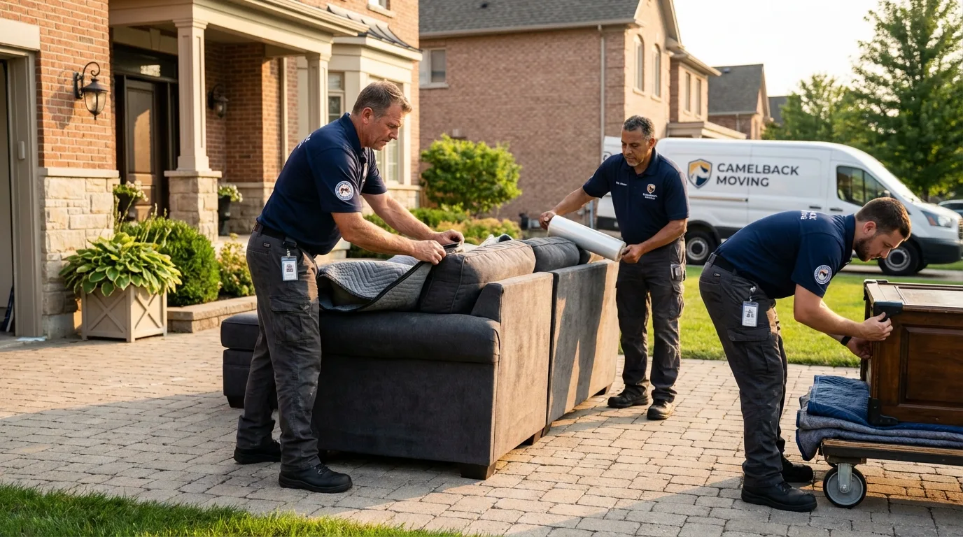 Large estate moving crew wrapping furniture in Augusta, ME